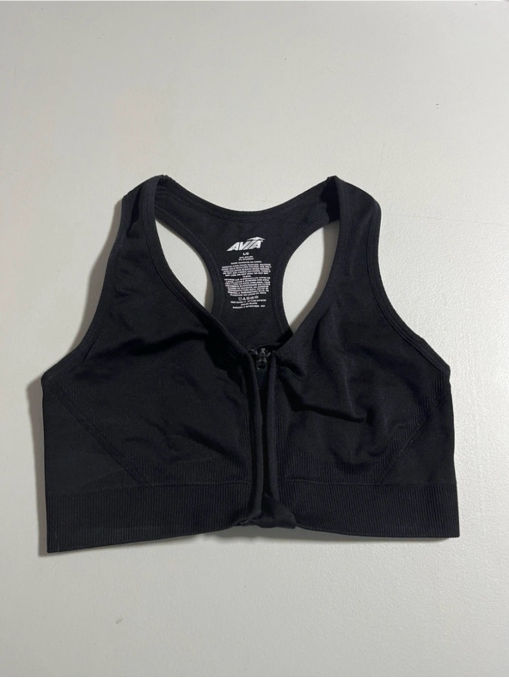Avia large black zip front sports bra 809